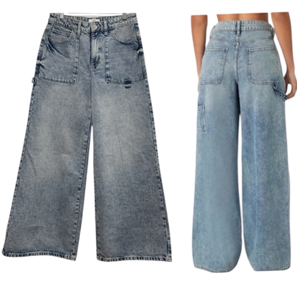 Forever 21 Acid Washed Wide Leg Carpenter Jeans